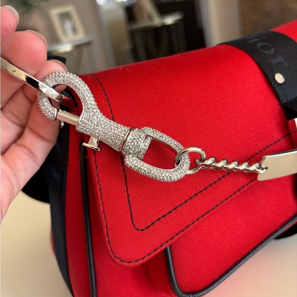 Vintage Rare CHRISTIAN DIOR Rouge Red Black Fabric Hardcore Shoulder Bag - Picture 9 of 15